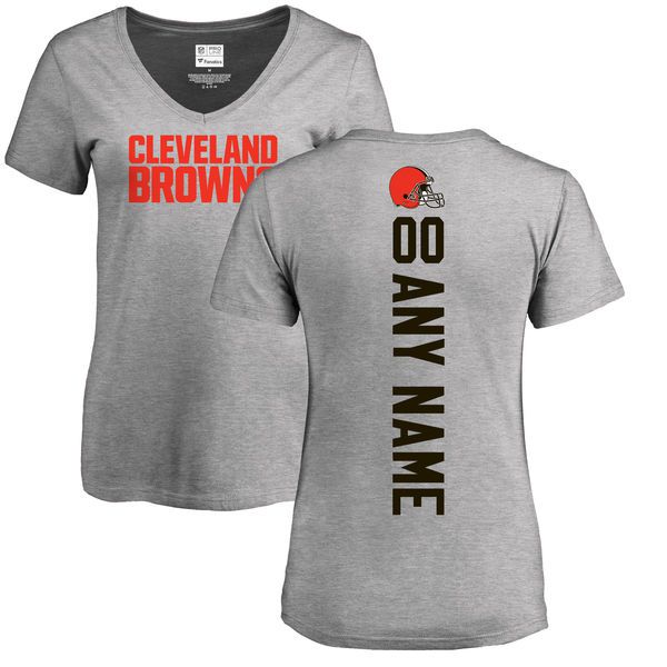 Women Cleveland Browns NFL Pro Line Ash Custom Backer V-Neck T-Shirt->nfl t-shirts->Sports Accessory